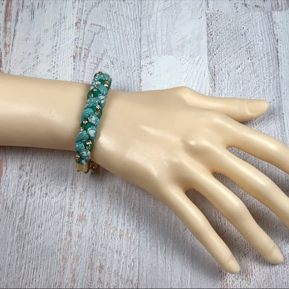 Aqua braided rhinestone j crew bracelet in gold - Picture 5 of 6